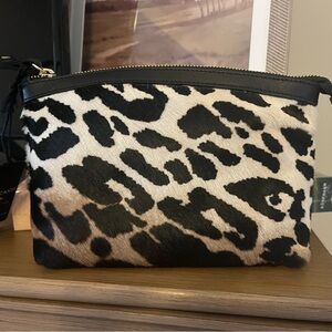 NWT Cavalcanti Leopard Animal Leather Calf Hair Clutch Handbag Wristlet Italy